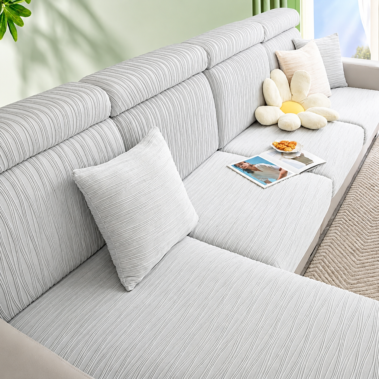 Anti Slip Jacquard L Shaped Sectional Cushion Sofa Couch Cover