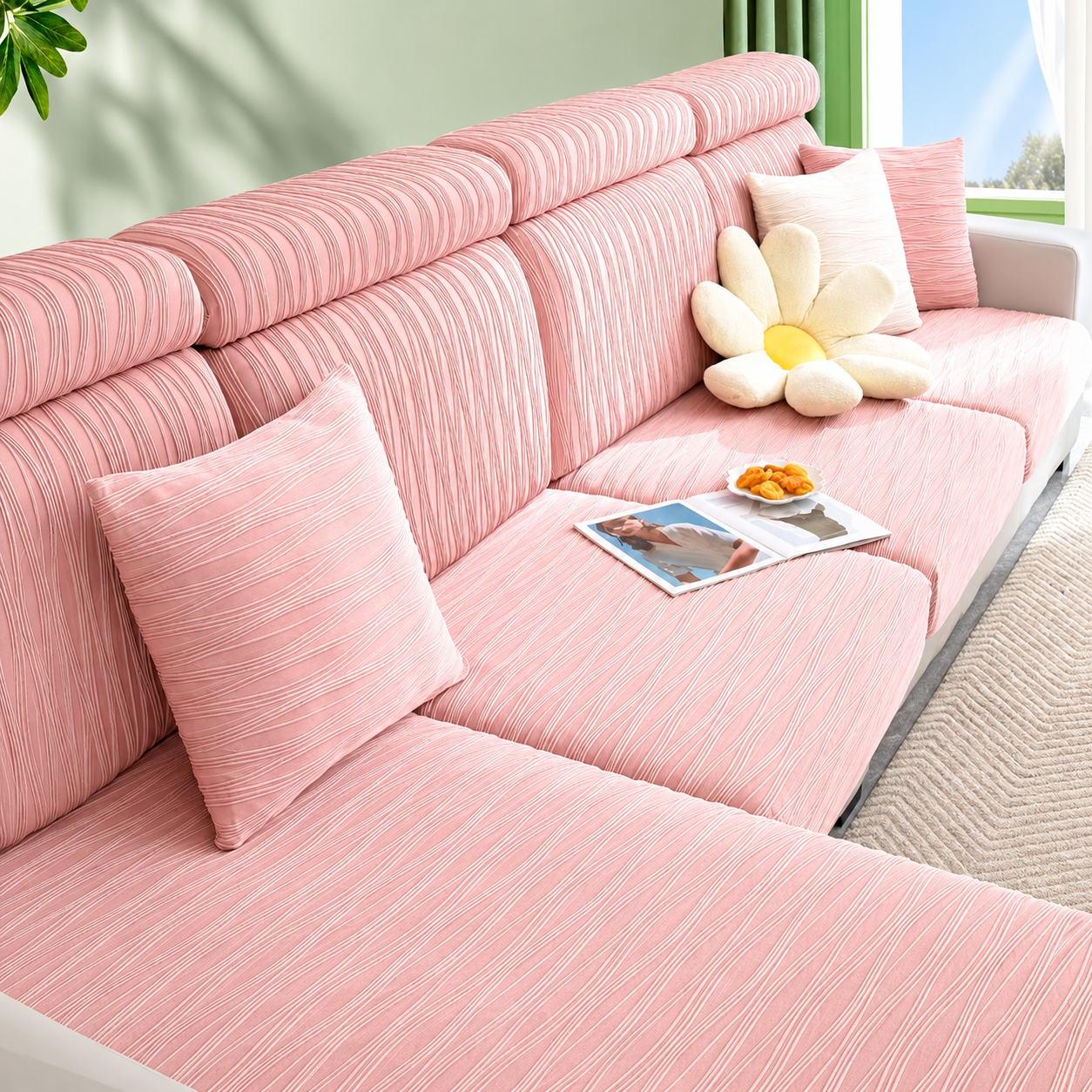 Anti Slip Jacquard L Shaped Sectional Cushion Sofa Couch Cover