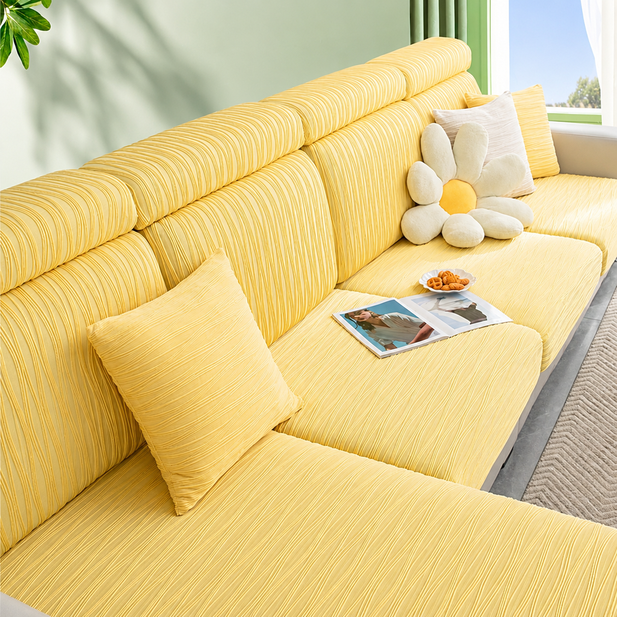 Anti Slip Jacquard L Shaped Sectional Cushion Sofa Couch Cover