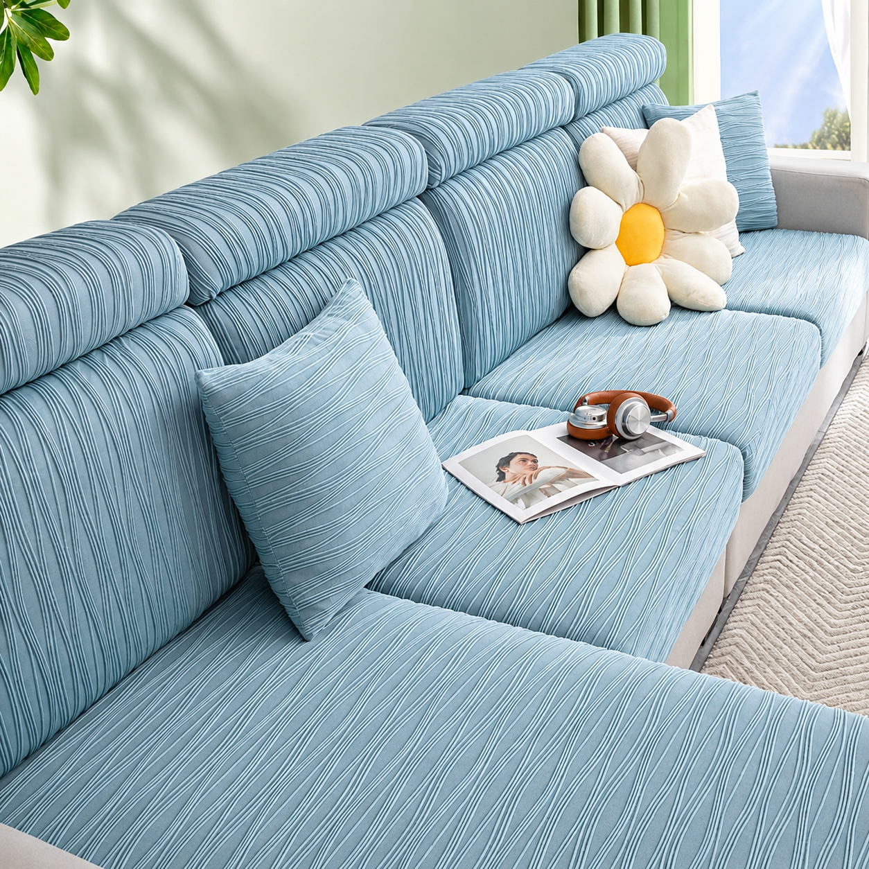 Anti Slip Jacquard L Shaped Sectional Cushion Sofa Couch Cover