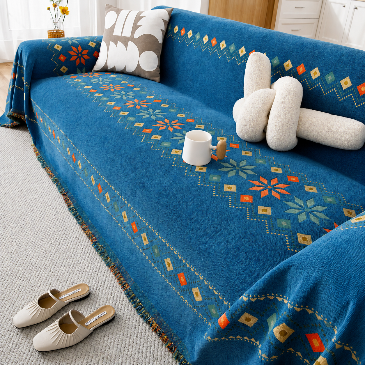 Non-Slip Boho Chenille Tassels Reversible Sofa Couch Cover