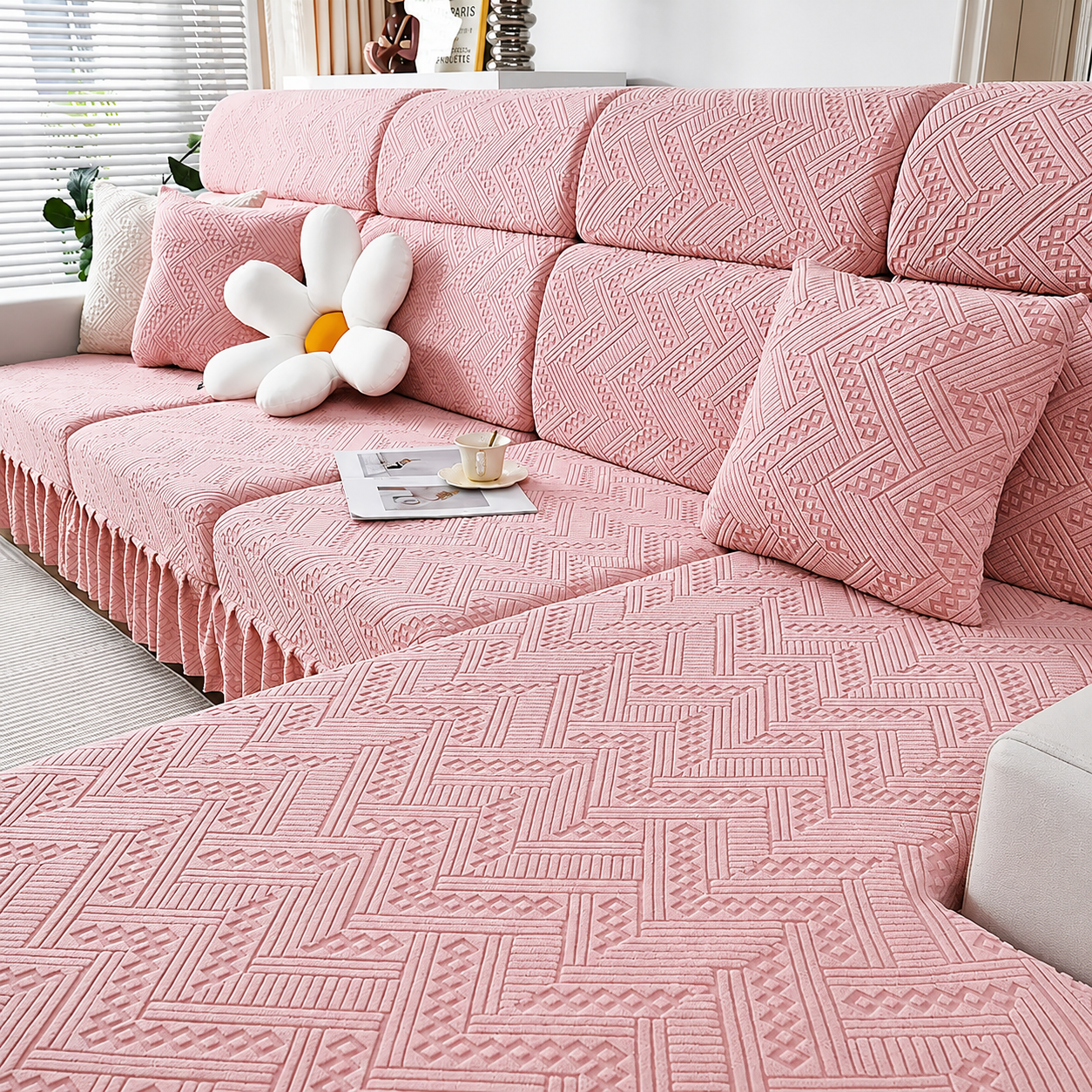 Non Slip L Shaped Skirted Cushion Slipcover Sofa Couch Cover