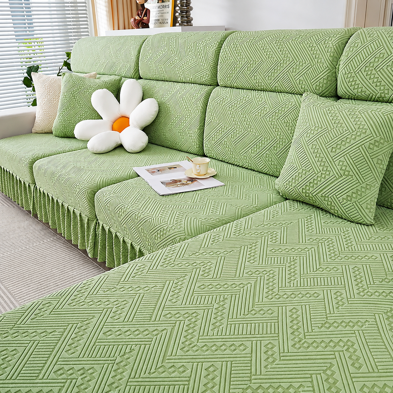 Non Slip L Shaped Skirted Cushion Slipcover Sofa Couch Cover