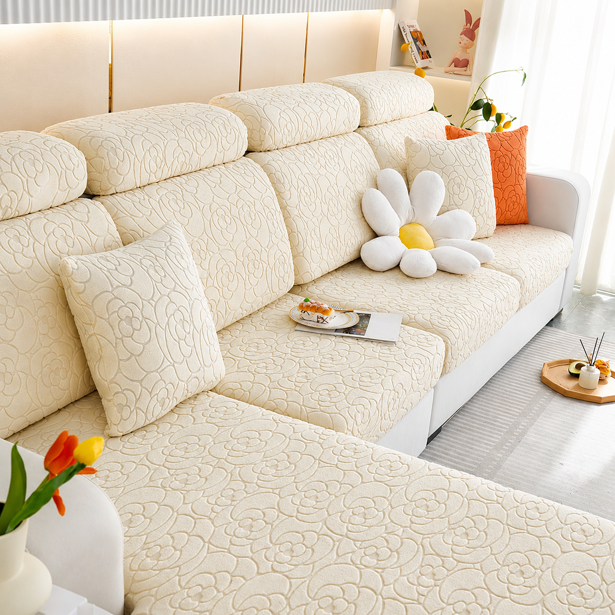 Anti Slip Floral L Shaped Sectional Cushion Sofa Couch Cover