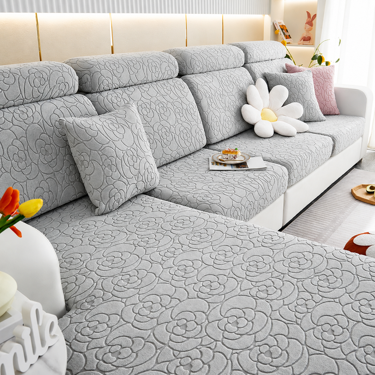 Anti Slip Floral L Shaped Sectional Cushion Sofa Couch Cover