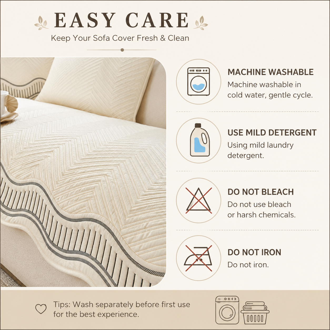 Non-Slip Quilted Chenille Sofa Couch Cover