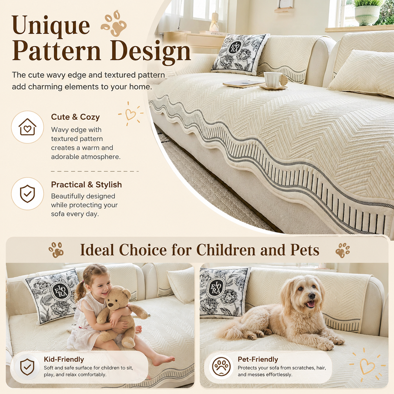 Non-Slip Quilted Chenille Sofa Couch Cover
