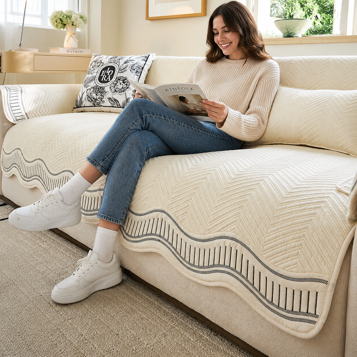 Non-Slip Quilted Chenille Sofa Couch Cover