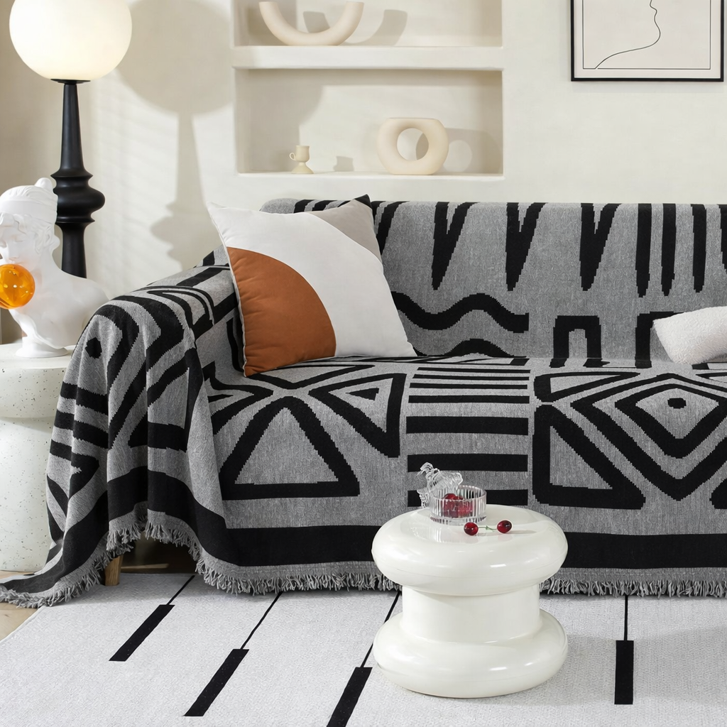 Chenille Reversible Modern Tassels Sofa Couch Cover