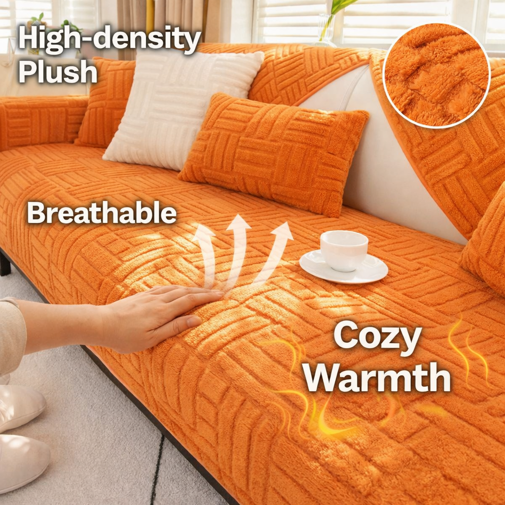 Non-Slip Striped Fleece Plush Sofa Couch Cover