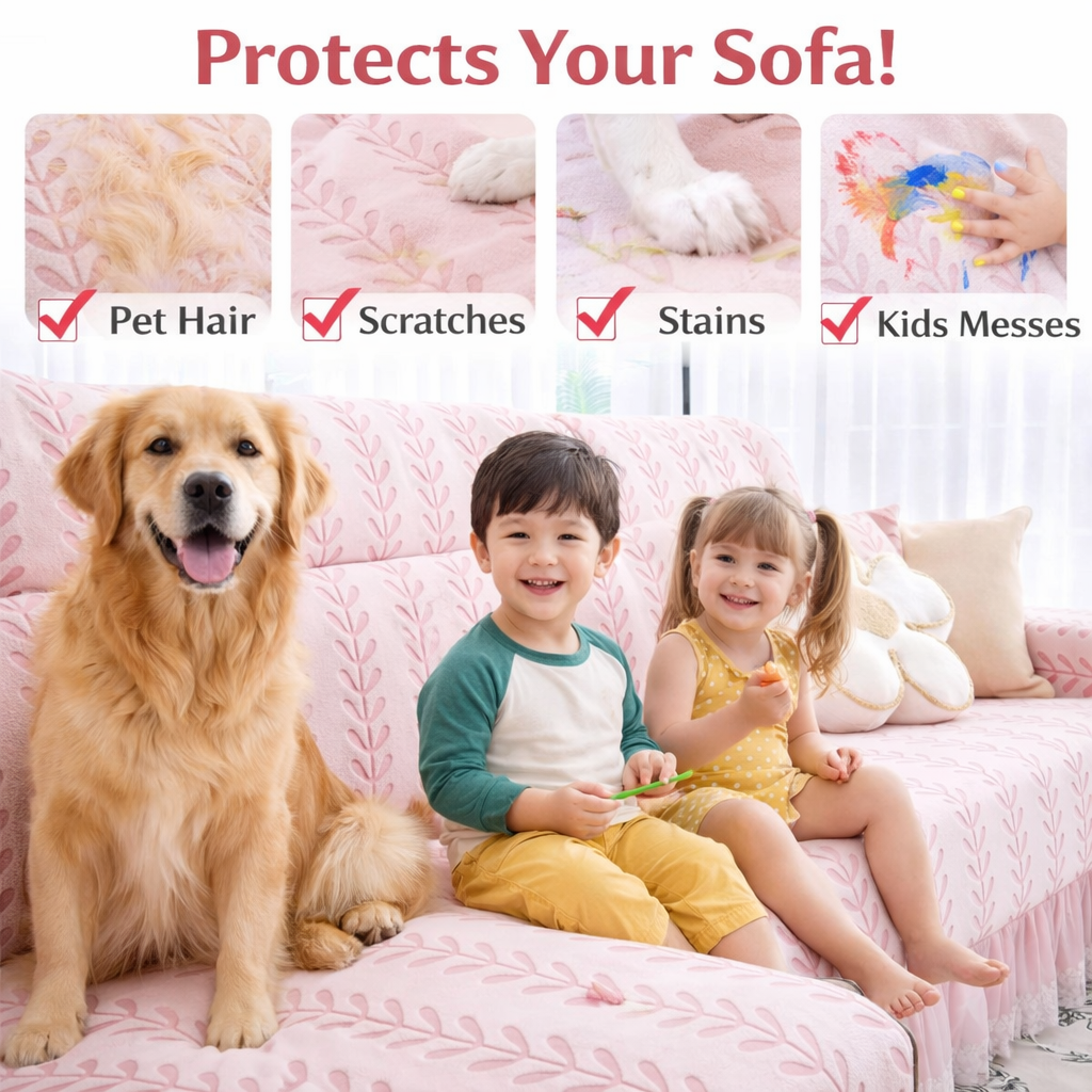 Anti-Slip L Shaped Leaf Skirted Cushion Sofa Couch Cover