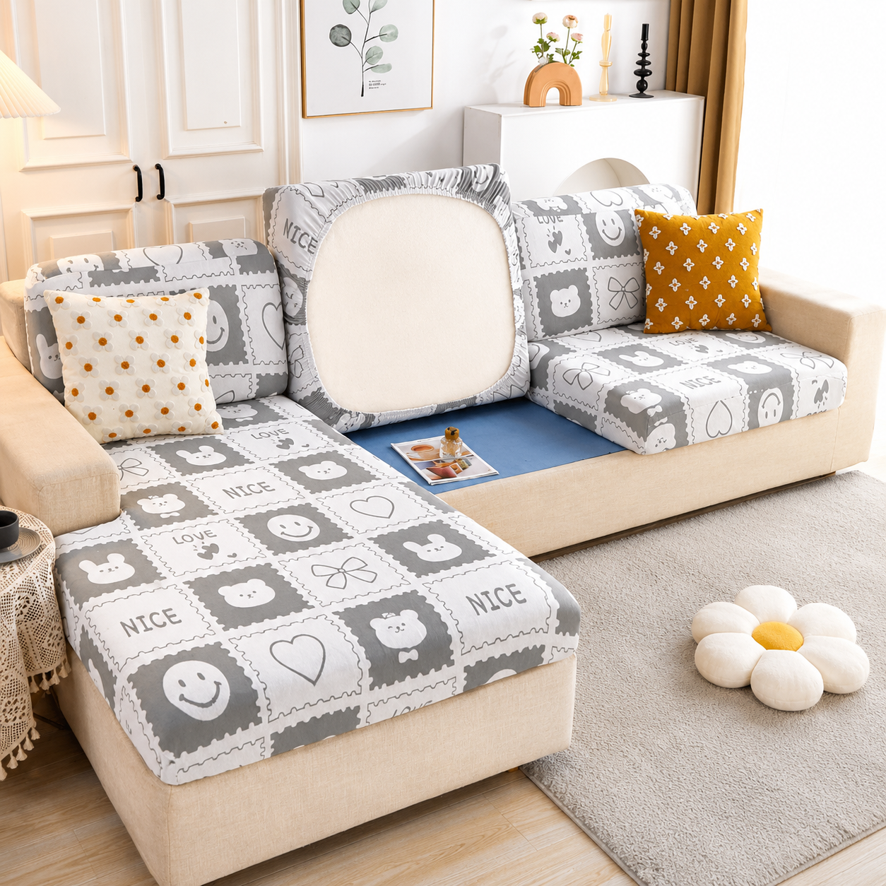 Anti Slip L Shaped Sectional Cushion Sofa Couch Cover