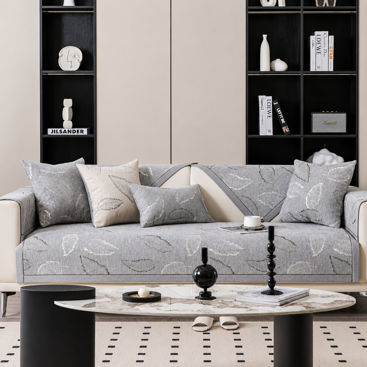 Non Slip Luxury Leaf Jacquard Chenille Sofa Couch Cover