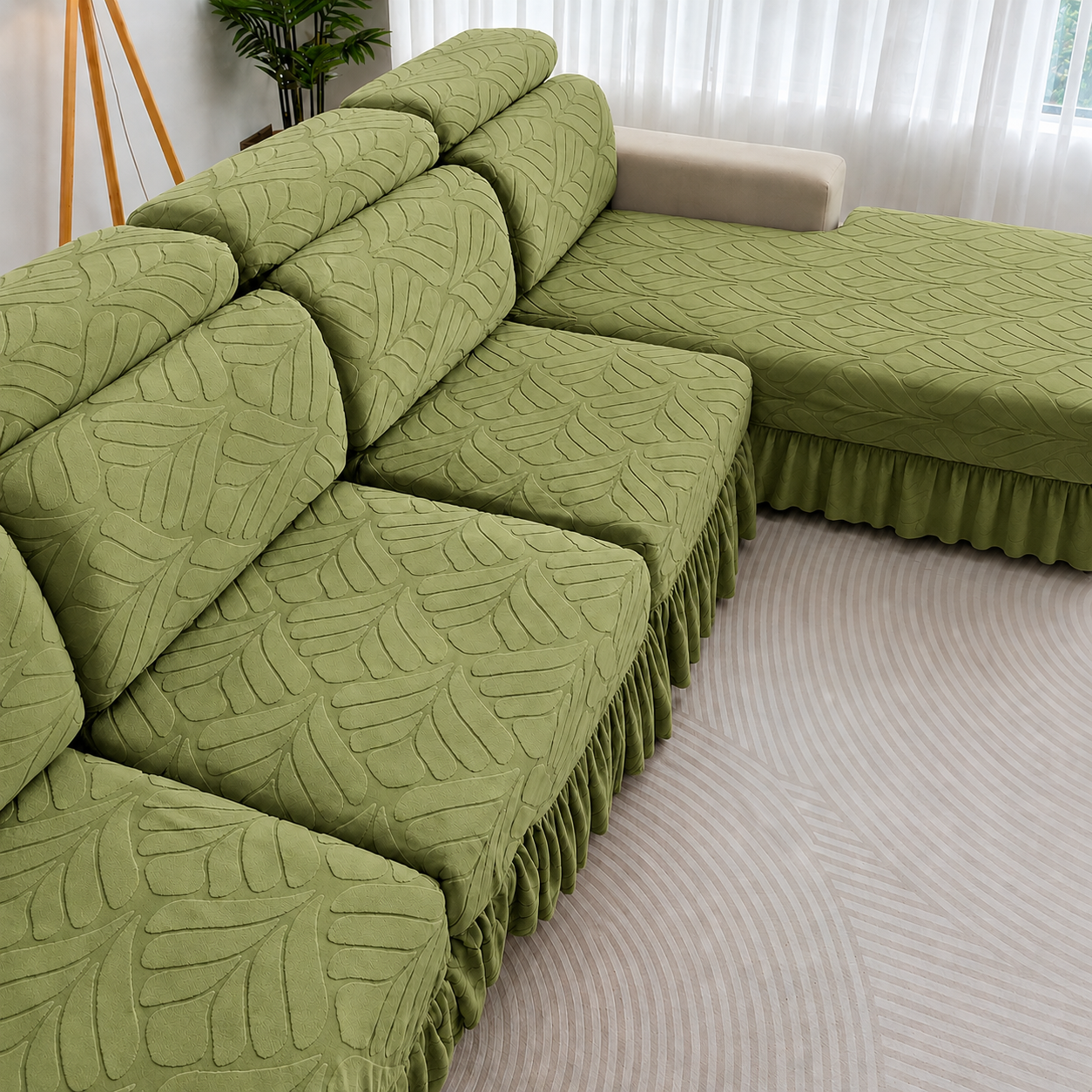 L Shaped Skirted Leaf Cushion Slipcover Sofa Couch Cover