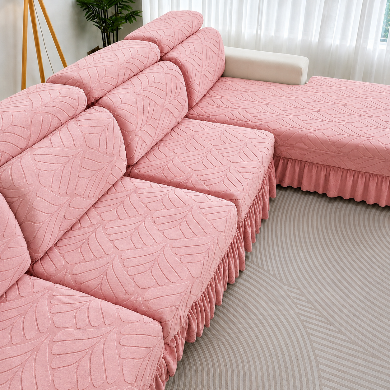 L Shaped Skirted Leaf Cushion Slipcover Sofa Couch Cover