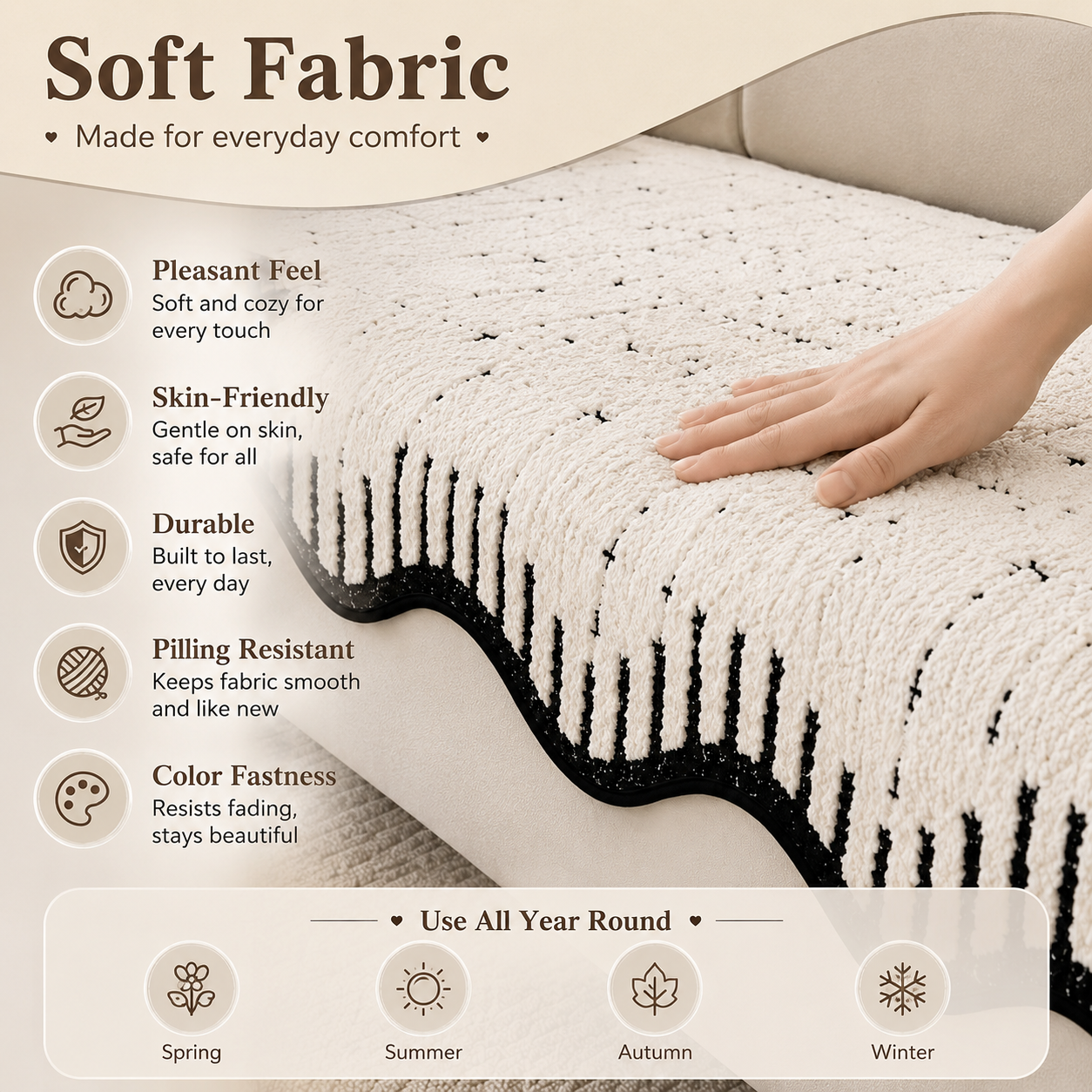 Non-Slip Wave Geometric Plush Fuzzy Furry Sofa Couch Cover
