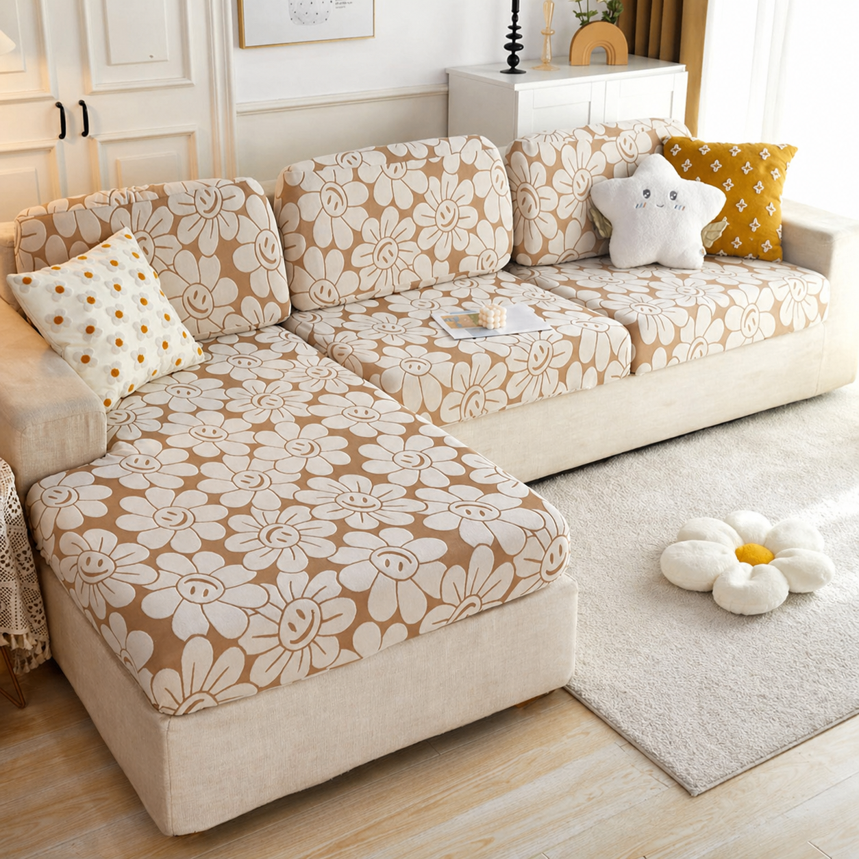 Anti Slip Sunflower L Shaped Sectional Cushion Sofa Couch Cover