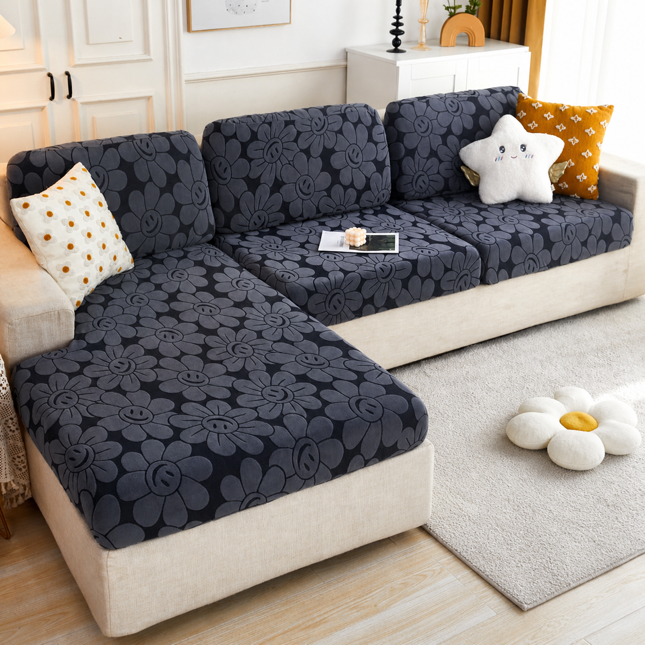 Anti Slip Sunflower L Shaped Sectional Cushion Sofa Couch Cover