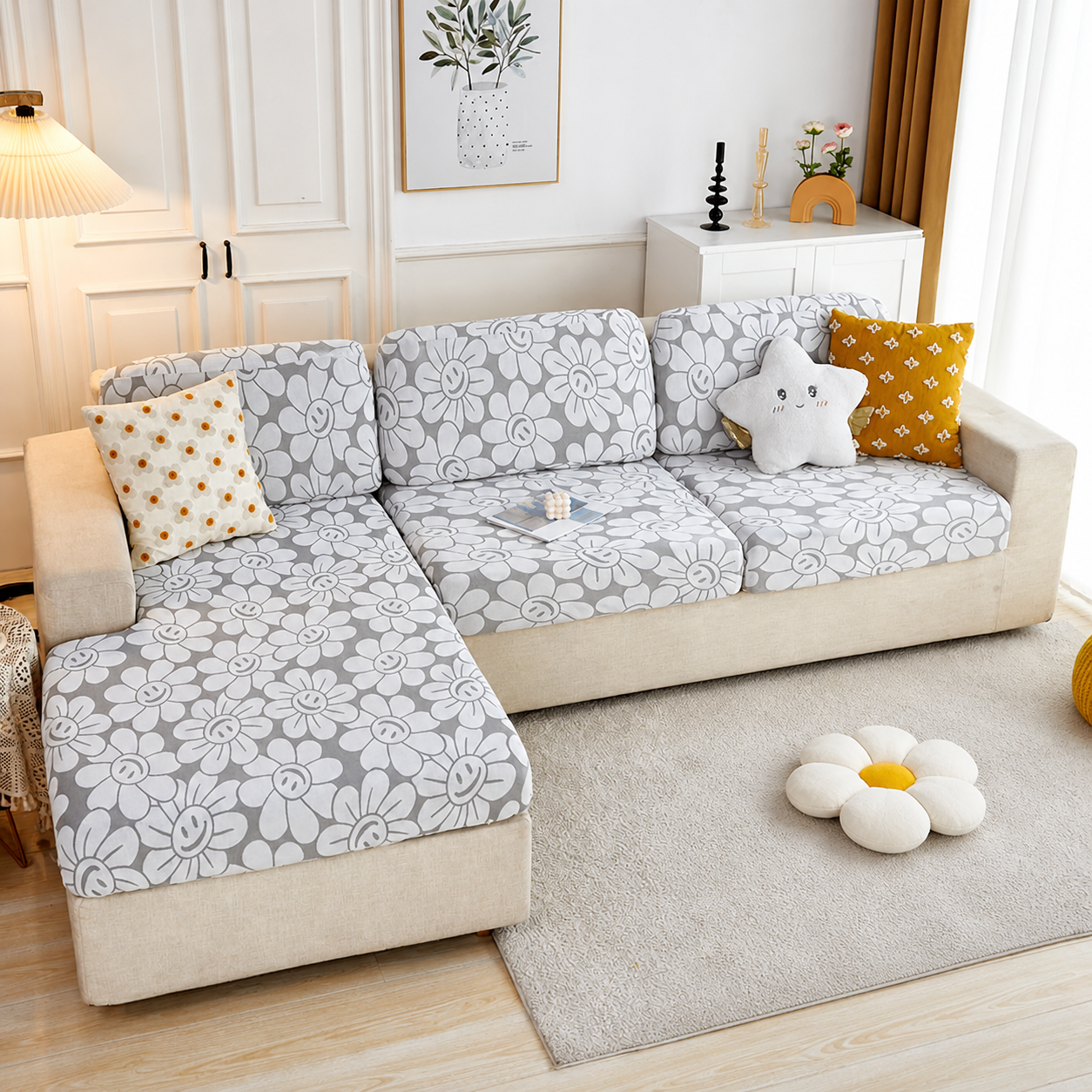 Anti Slip Sunflower L Shaped Sectional Cushion Sofa Couch Cover