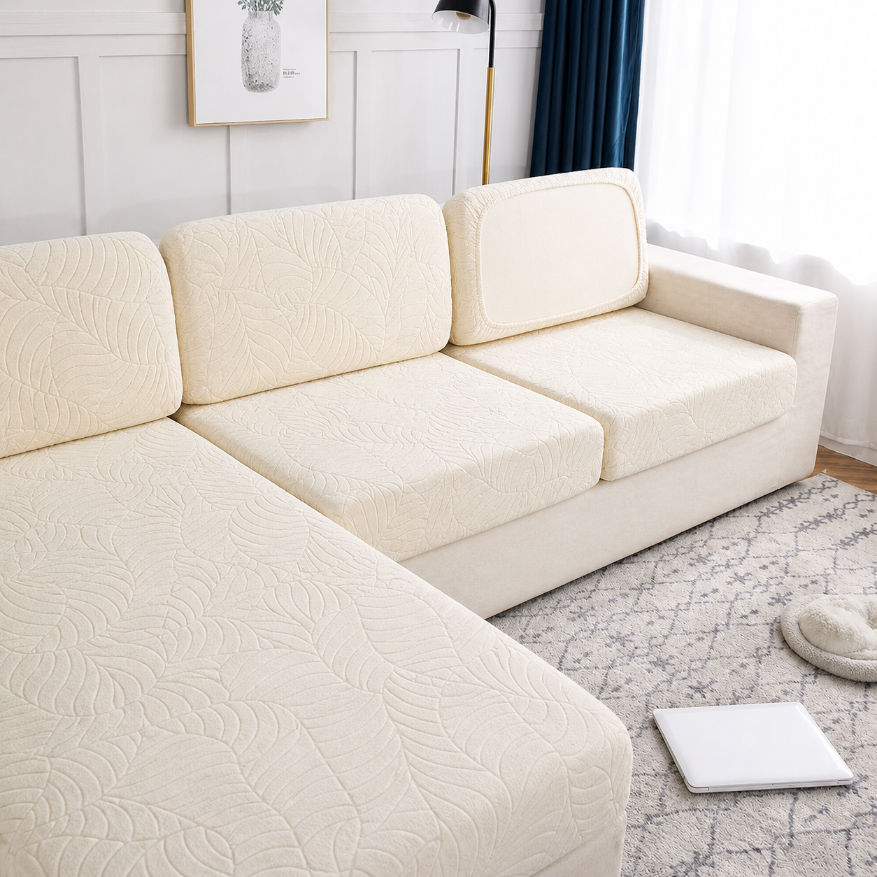 Anti Slip Jacquard Leaf L Shaped Sectional Cushion Sofa Couch Cover