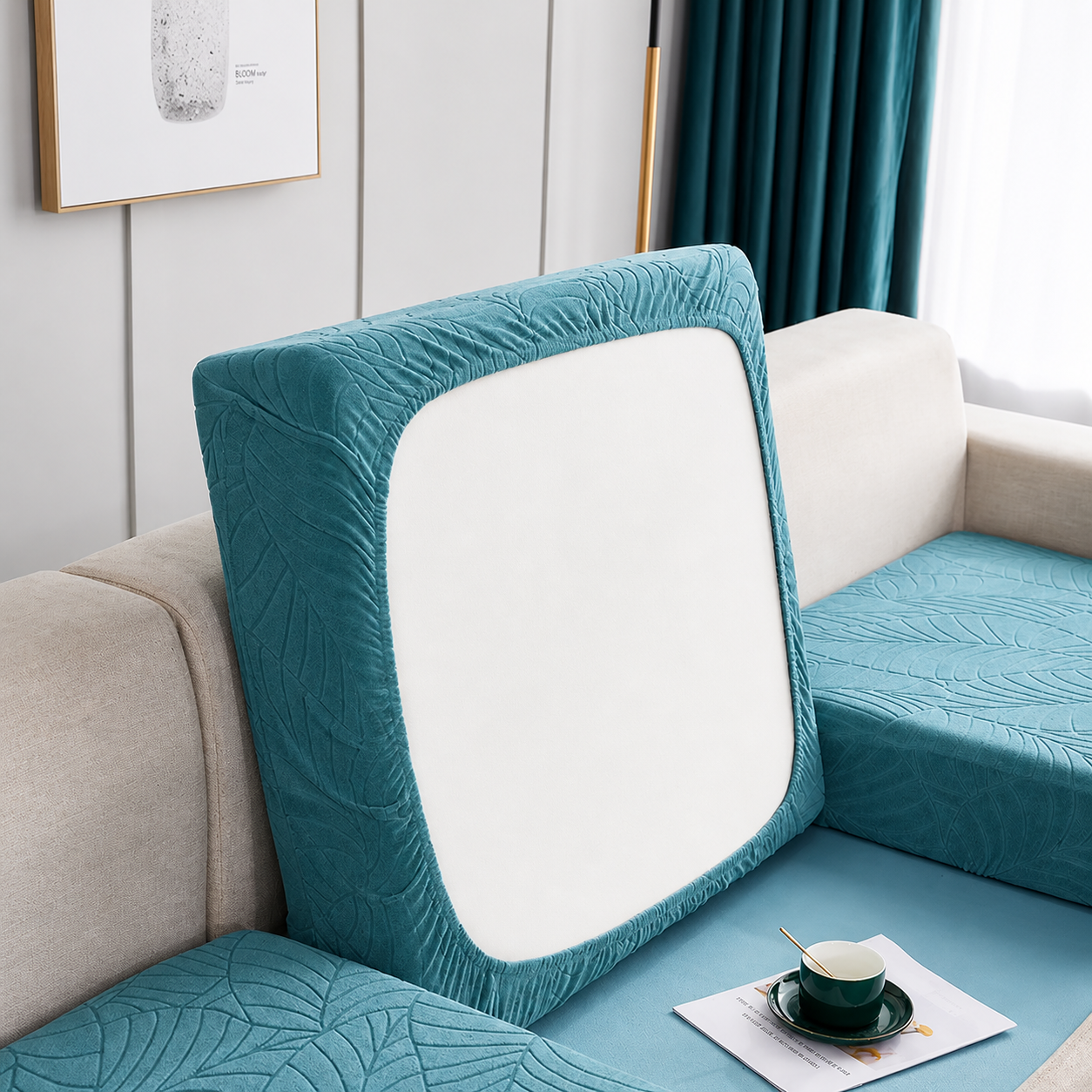 Anti Slip Jacquard Leaf L Shaped Sectional Cushion Sofa Couch Cover