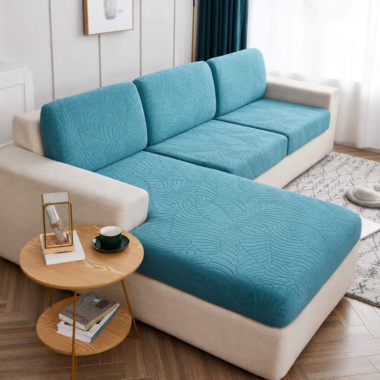 Anti Slip Jacquard Leaf L Shaped Sectional Cushion Sofa Couch Cover
