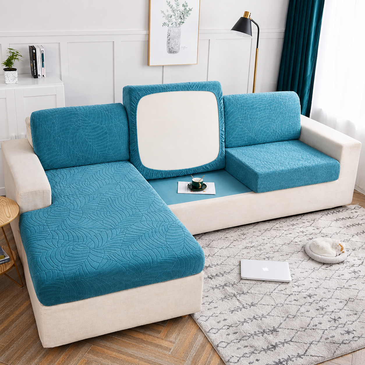 Anti Slip Jacquard Leaf L Shaped Sectional Cushion Sofa Couch Cover