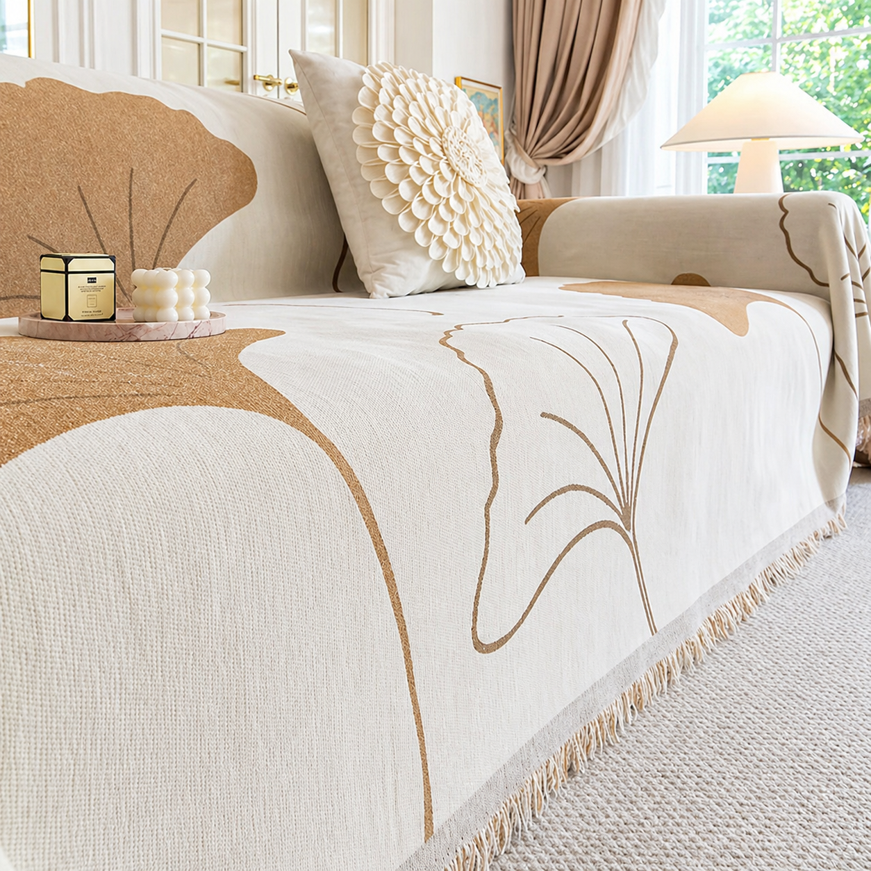 Reversible Modern Chenille Tassels Sofa Couch Cover