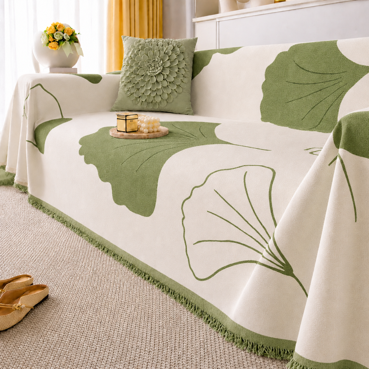 Reversible Modern Chenille Tassels Sofa Couch Cover