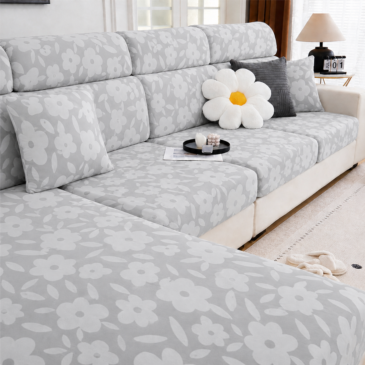 Anti Slip Floral L Shaped Sectional Cushion Sofa Couch Cover