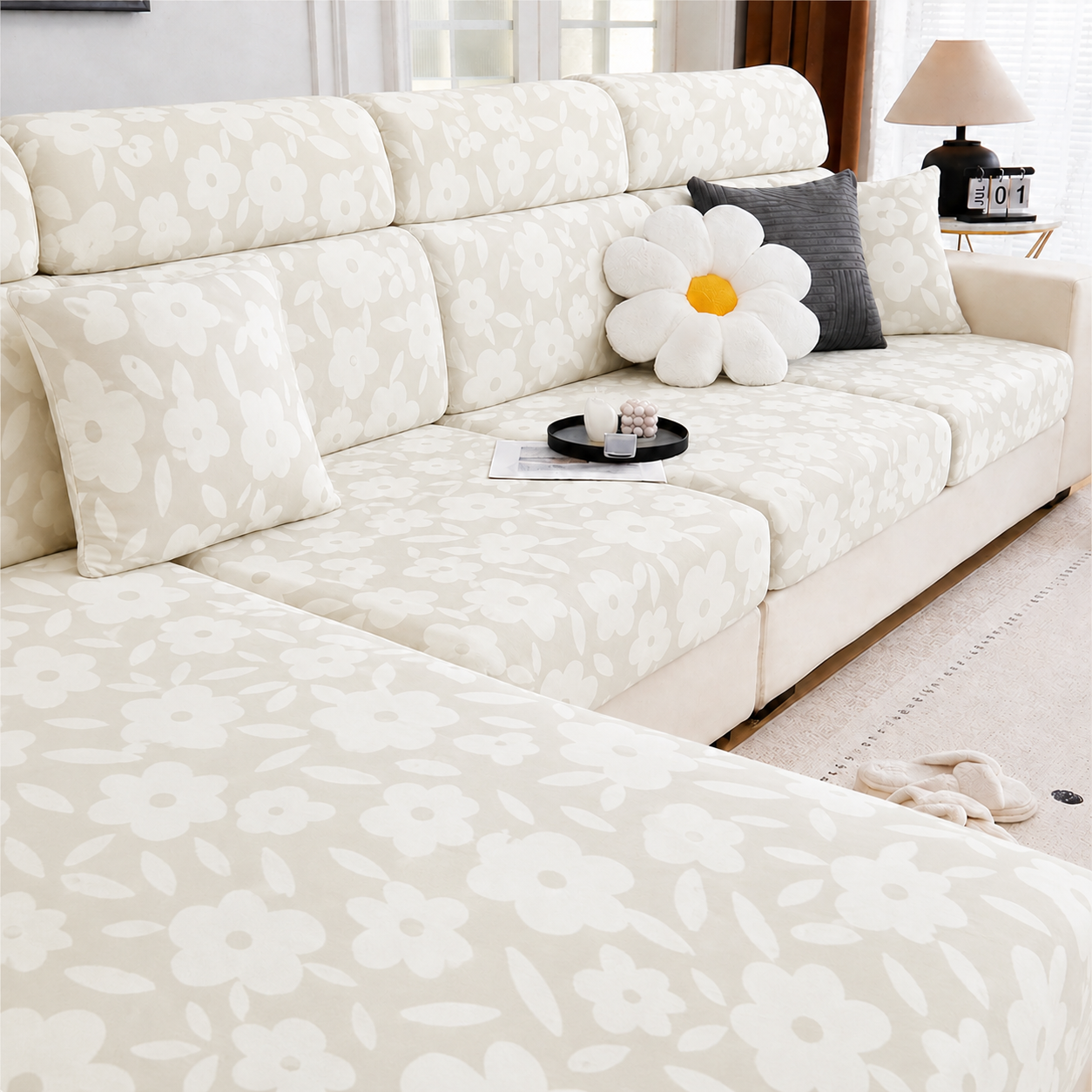Anti Slip Floral L Shaped Sectional Cushion Sofa Couch Cover