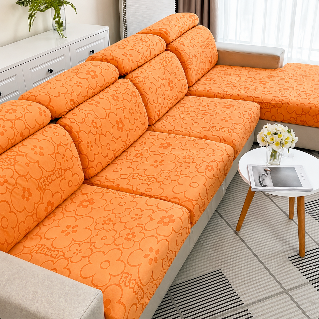 Anti Slip Floral L Shaped Sectional Cushion Sofa Couch Cover