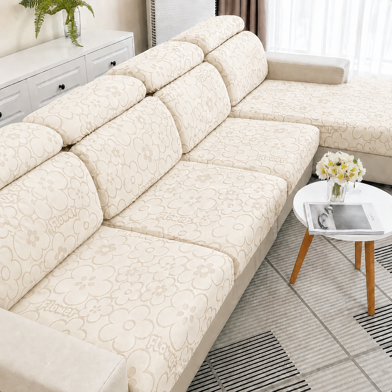 Anti Slip Floral L Shaped Sectional Cushion Sofa Couch Cover
