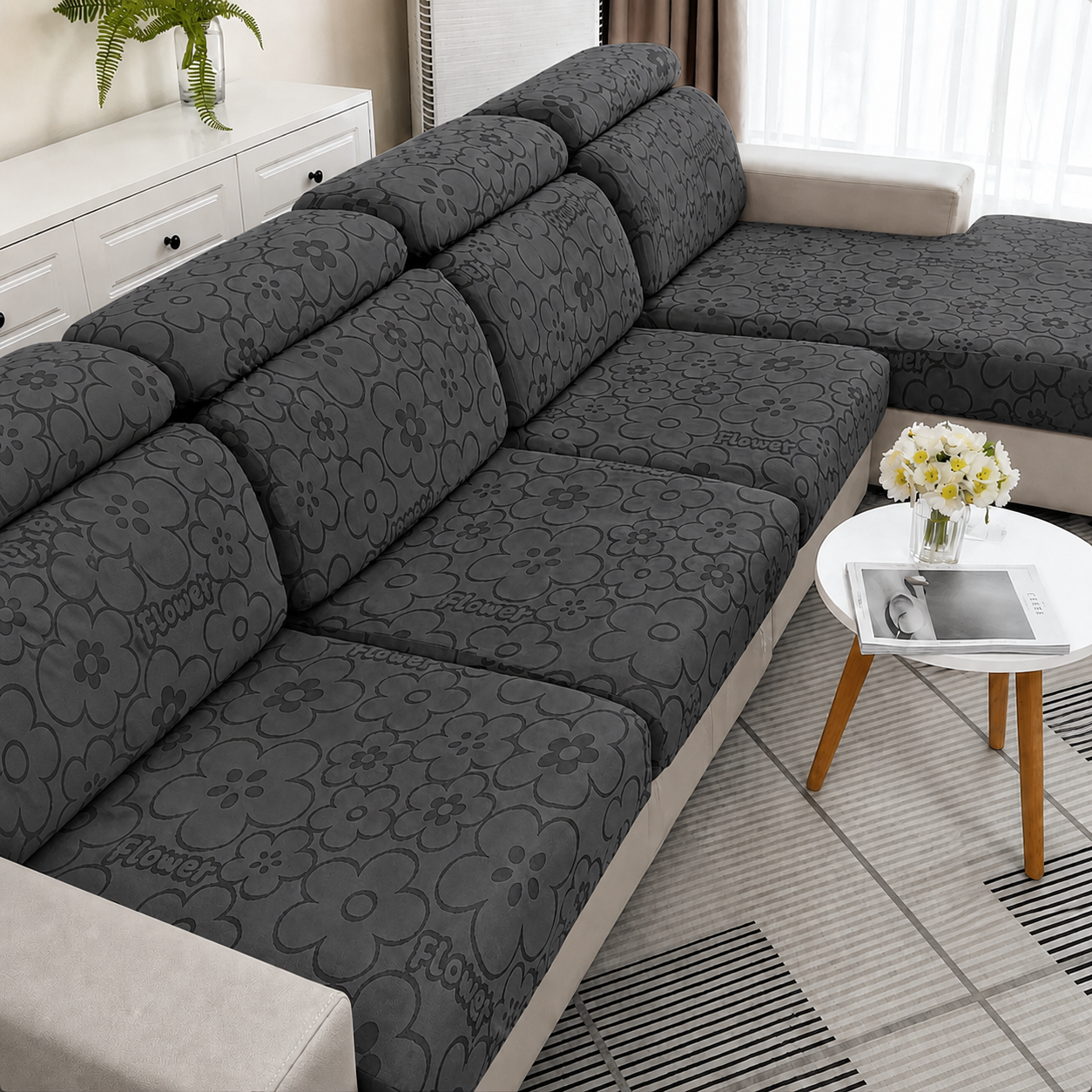 Anti Slip Floral L Shaped Sectional Cushion Sofa Couch Cover