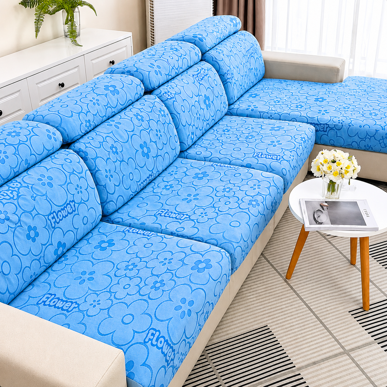 Anti Slip Floral L Shaped Sectional Cushion Sofa Couch Cover