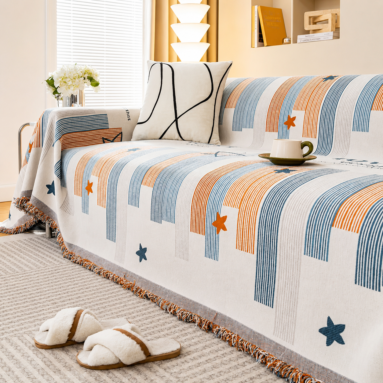 Non-Slip Boho Geometric Tassels Reversible Sofa Couch Cover