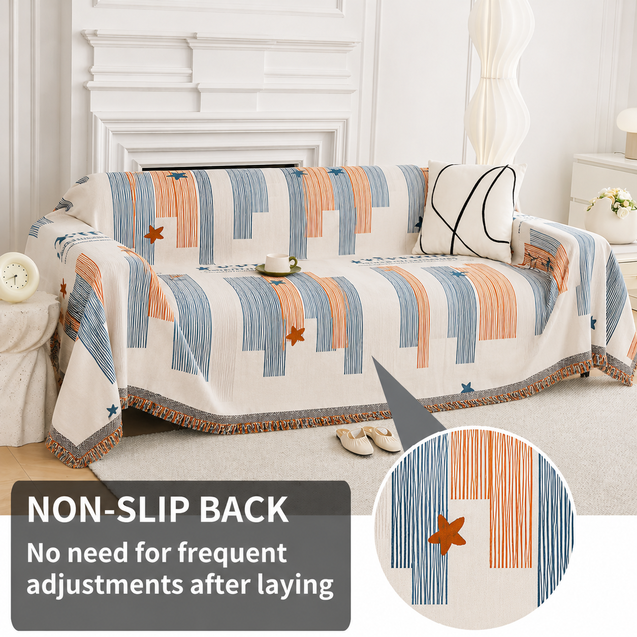 Non-Slip Boho Geometric Tassels Reversible Sofa Couch Cover