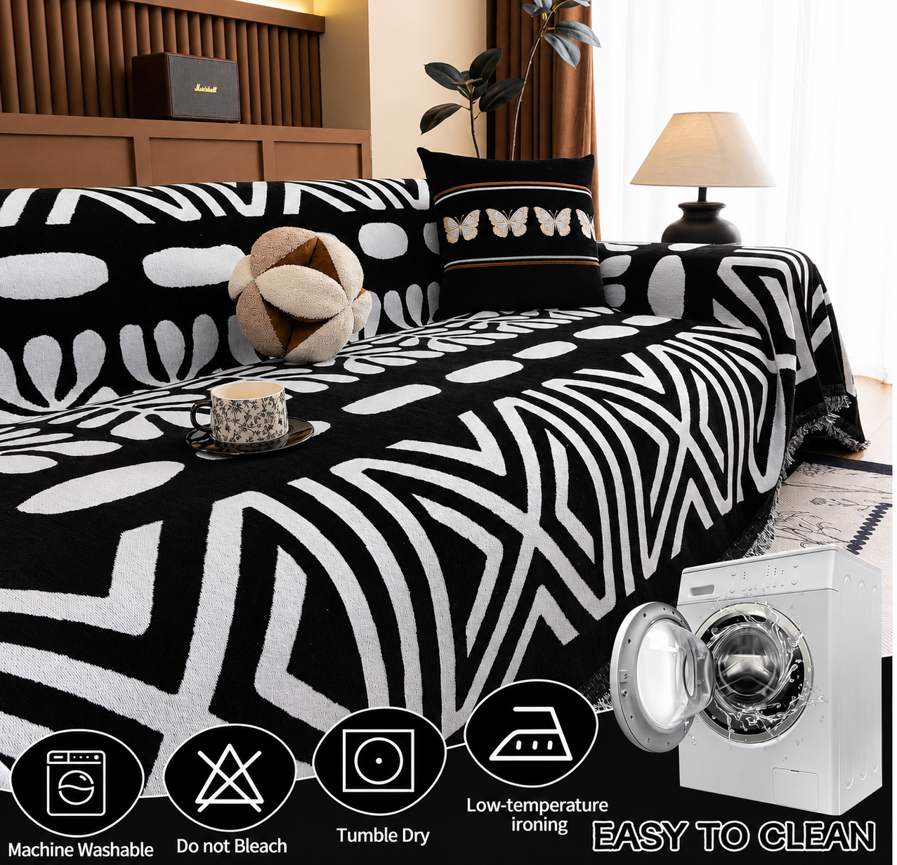 Non-Slip Boho Geometric Tassels Reversible Sofa Couch Cover