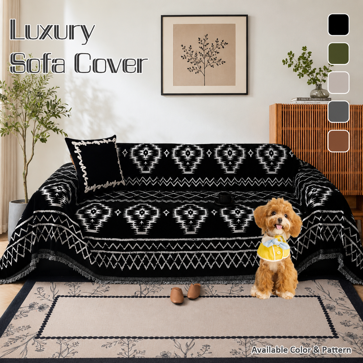 Non-Slip Boho Chenille Geometric Tassels Sofa Couch Cover
