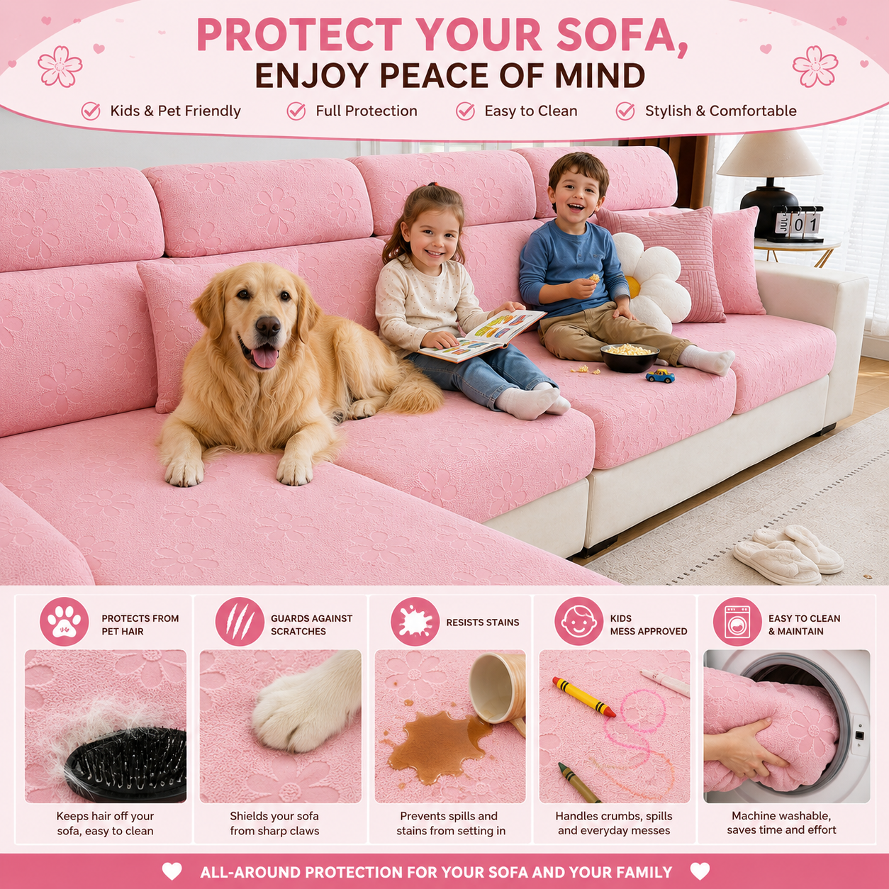 Anti Slip Daisy Floral L Shaped Sectional Cushion Sofa Couch Cover
