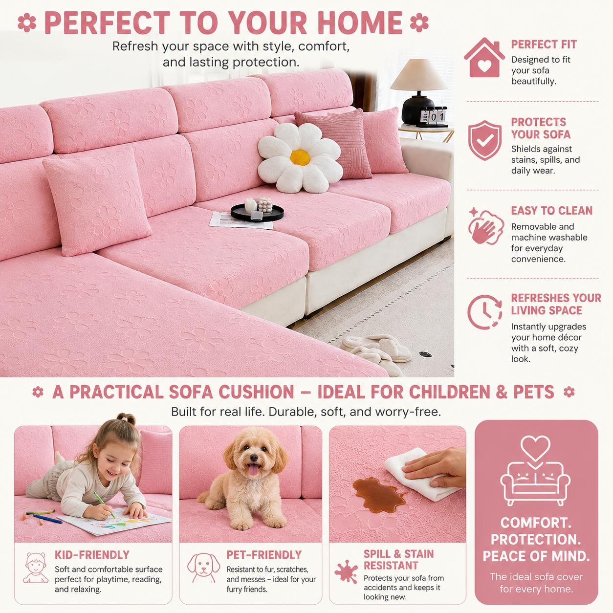 Anti Slip Daisy Floral L Shaped Sectional Cushion Sofa Couch Cover