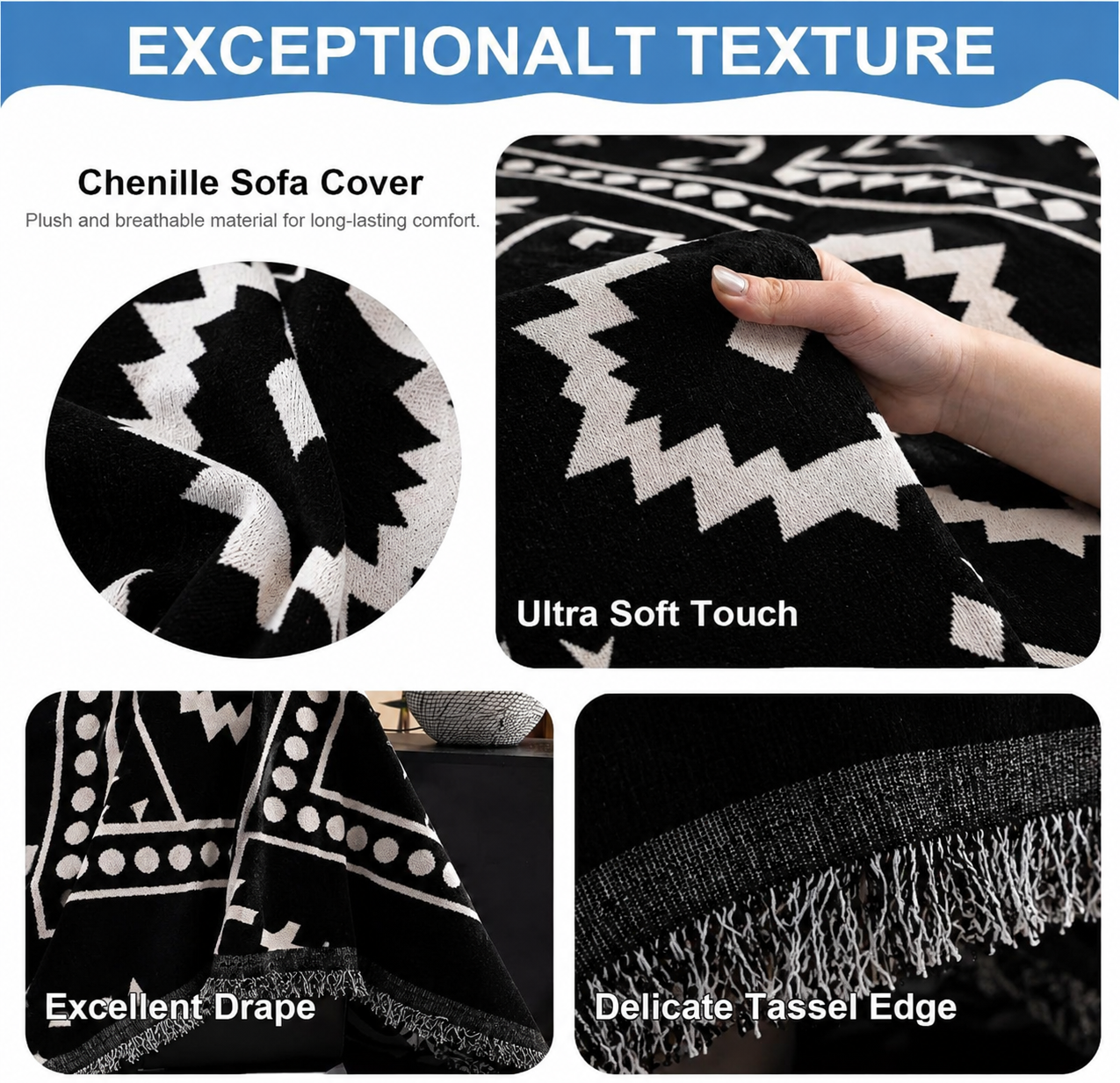 Non-Slip Chenille Boho Geometric Tassels Sofa Couch Cover