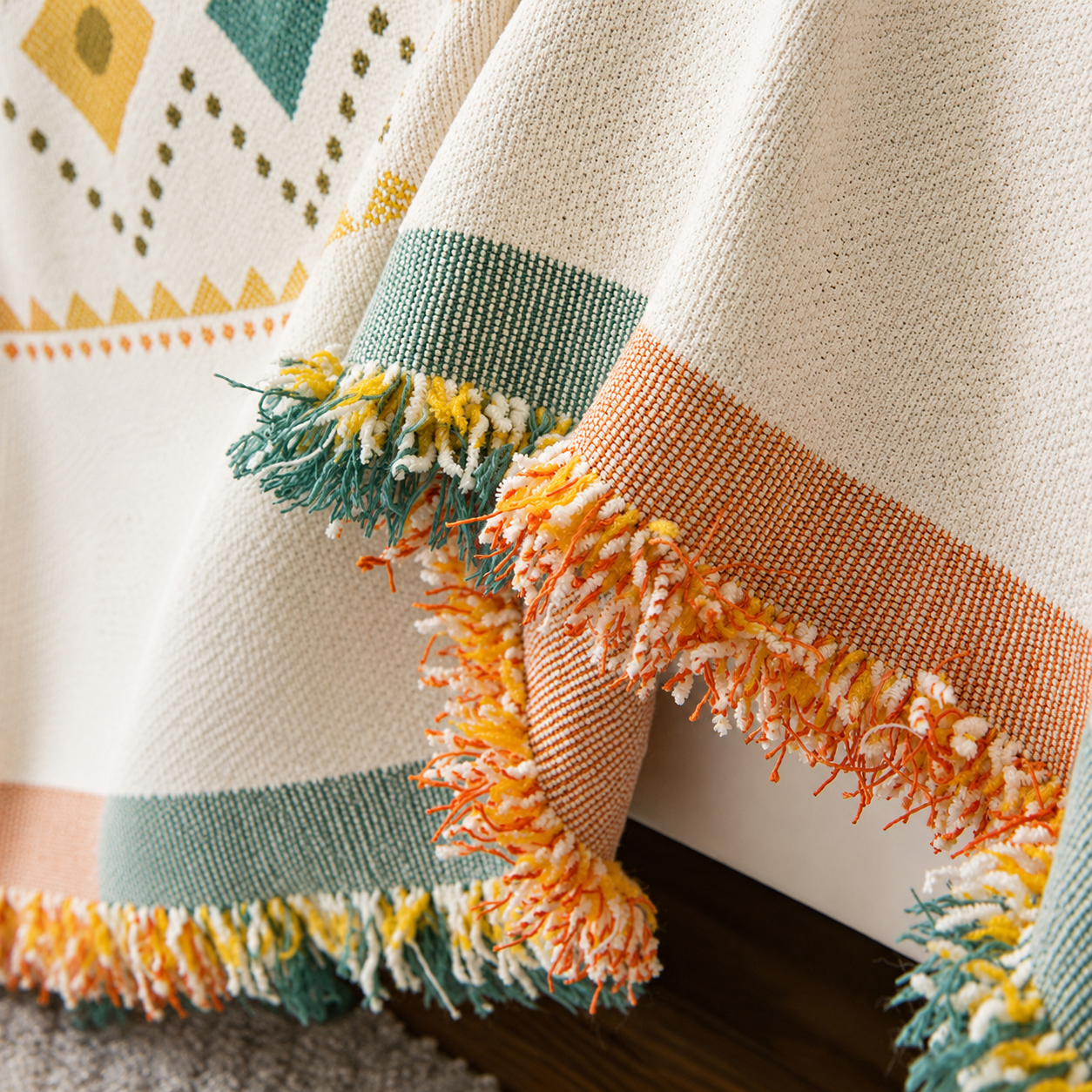 Non-Slip Boho Chenille Tassels Reversible Sofa Couch Cover
