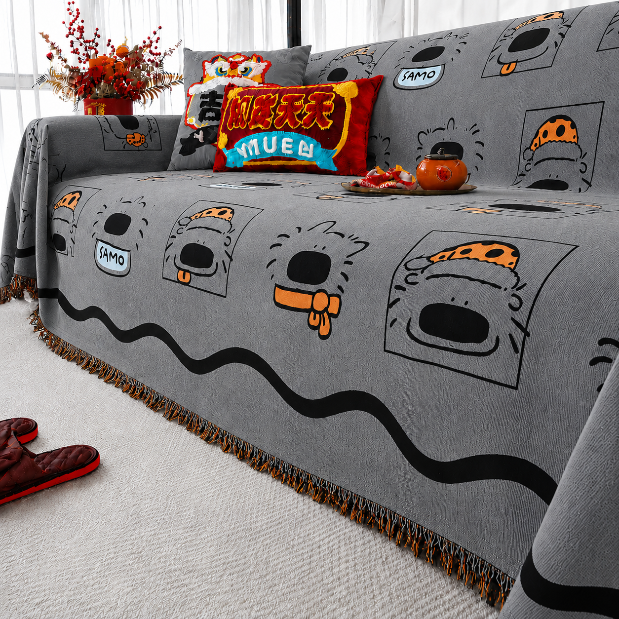 Non-Slip Elegant Chenille Boho Geometric Tassels Sofa Couch Cover