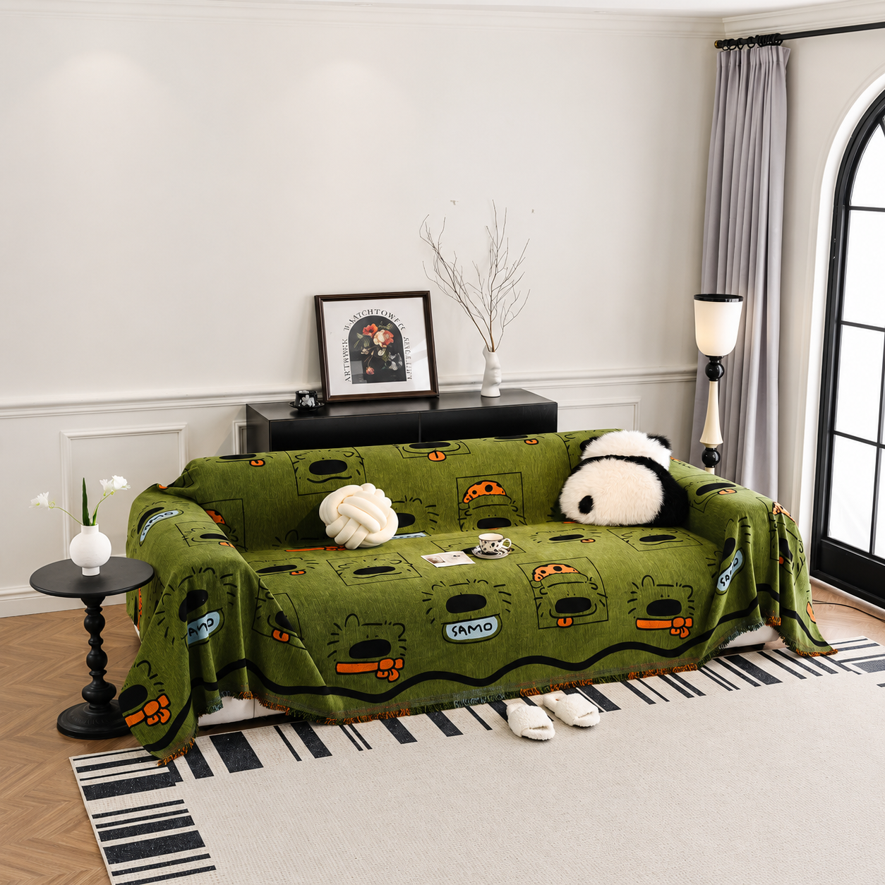 Non-Slip Elegant Chenille Boho Geometric Tassels Sofa Couch Cover
