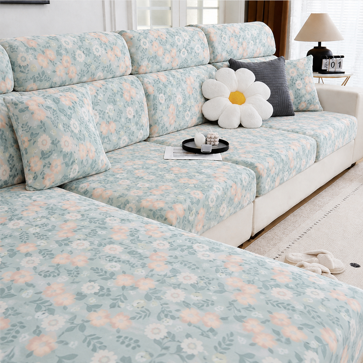Flora Anti-Slip L Shaped Cushion Sofa Couch Cover