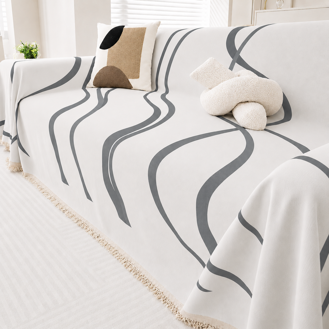 Luxury Elegant Chenille Tassels Sofa Couch Cover