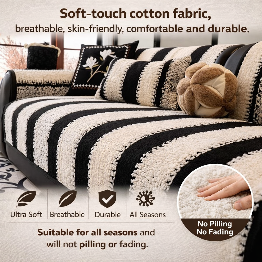 Non Slip Fuzzy Plush Striped Mat Couch Sofa Cover