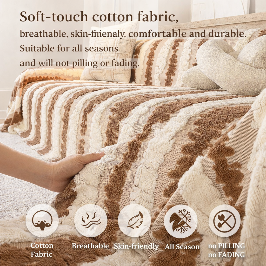 Elegant Fleece Fuzzy Plush Striped Sofa Couch Cover