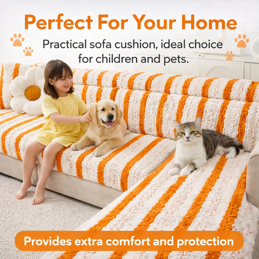 L Shaped Sectional Striped Plush Cushion Sofa Couch Cover